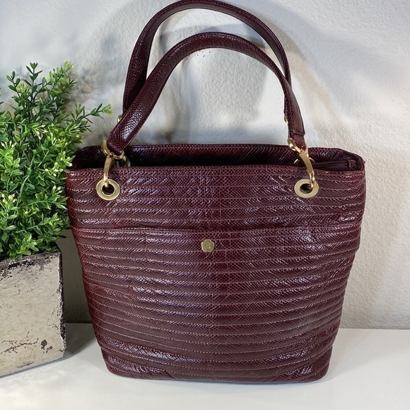 Eric JAVITS Quilted Leather Tote Shoulder Bag Purse Burgandy - Picture 1 of 16